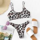 Romwe Leopard Top With High Leg Bikini Set