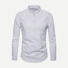 Romwe Men Curved Hem Stand Collar Solid Shirt