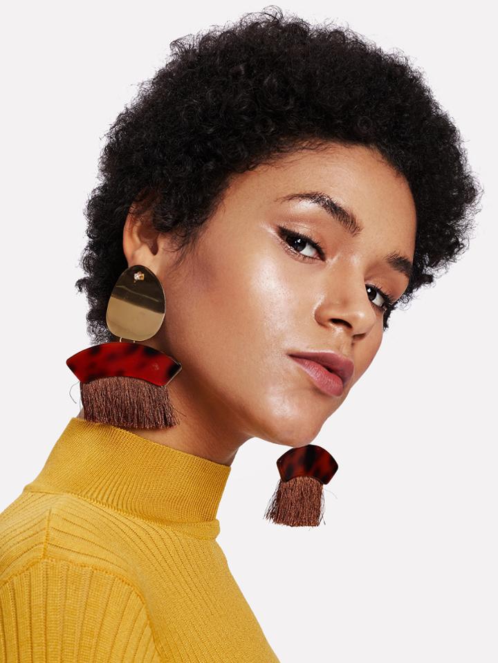 Romwe Flake Top Fringe Tassel Drop Earrings