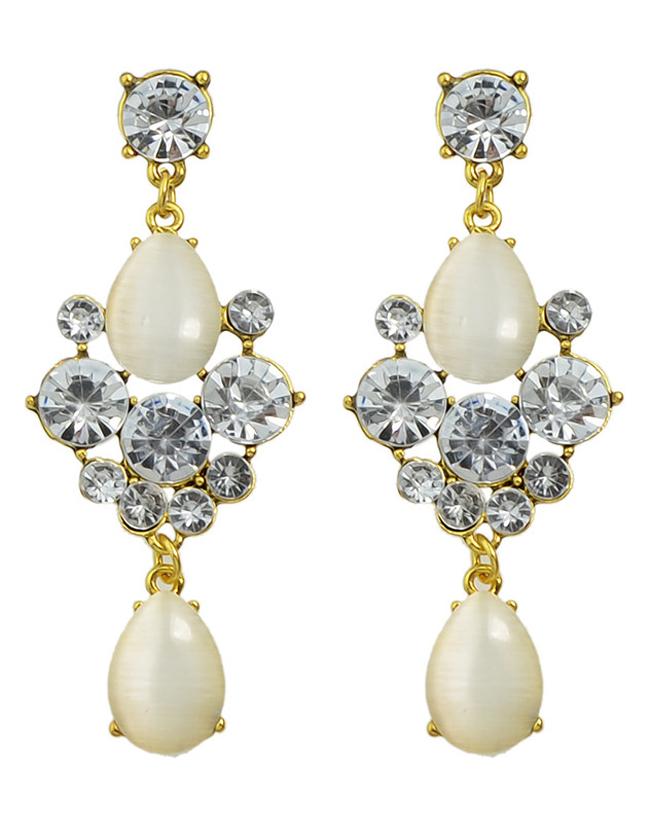 Romwe Pearl Rhinestone Water Drop Earrings