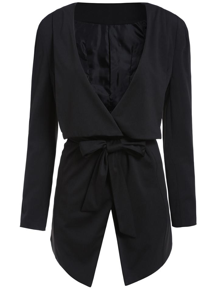 Romwe Deep V Neck Belt Black Blazer