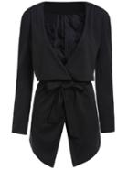 Romwe Deep V Neck Belt Black Blazer