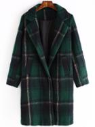 Romwe Women Lapel Plaid Long Coat