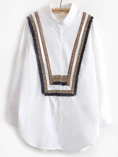 Romwe Tribal Print Fringe White Blouse