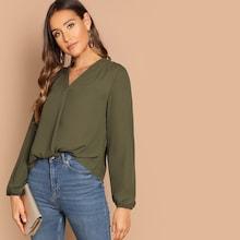 Romwe Gathered Shoulder Blouson Sleeve Top