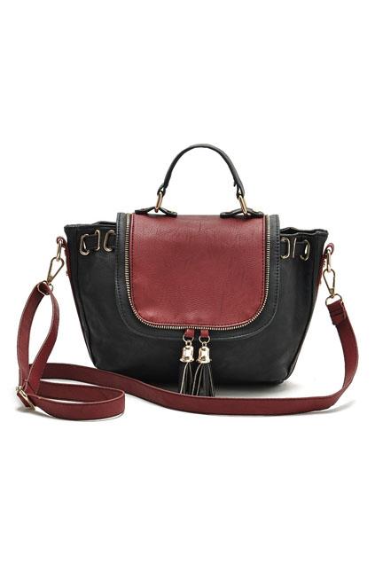 Romwe Color Block Tassels Buckled Bag