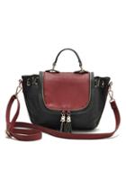 Romwe Color Block Tassels Buckled Bag