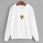 Romwe Floral Embroidery Patched Drawstring Hoodie