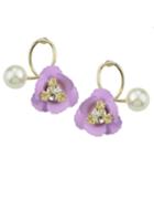 Romwe Purple Flower Pearl Small Stud Earrings