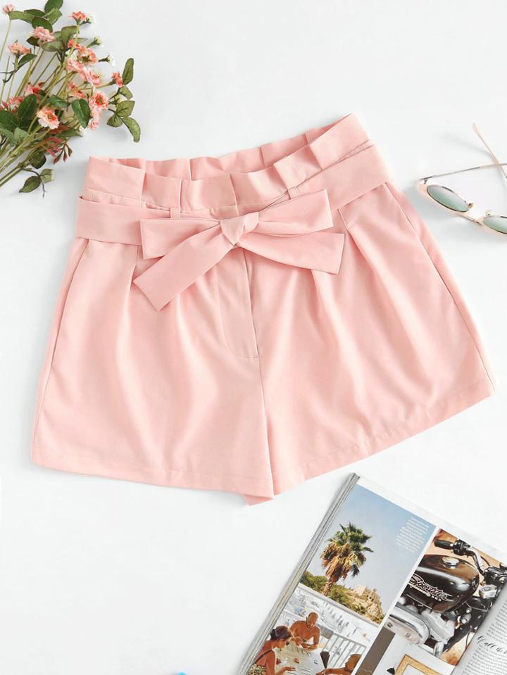 Romwe Tie Waist Box Pleated Shorts