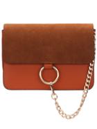 Romwe Brown Chain Ring Embellished Satchel Bag