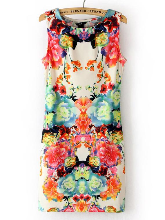 Romwe Multicolor Flower Print Tank Dress