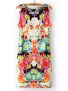 Romwe Multicolor Flower Print Tank Dress