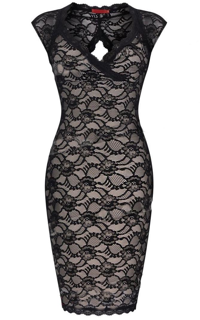 Romwe Open Back Lace Bodycon Dress