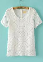 Romwe Short Sleeve Lace Crochet White Top