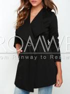 Romwe Black Long Sleeve Lapel Coat
