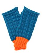 Romwe Blue And Orange Knit Thermal Long Fingerless Gloves