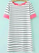Romwe Red Contrast Cuffed Stripe T-shirt Dress