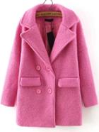 Romwe Lapel Double Breasted Woolen Rose Red Coat