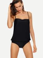 Romwe Blouson One-piece Swimwear - Black