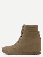 Romwe Brown Faux Suede Lace Up Hidden  Wedge Heel Ankle Boots