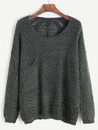 Romwe Dropped Shoulder Seam Hollow Pocket Sweater