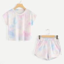 Romwe Water Color Tee With Shorts