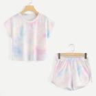 Romwe Water Color Tee With Shorts