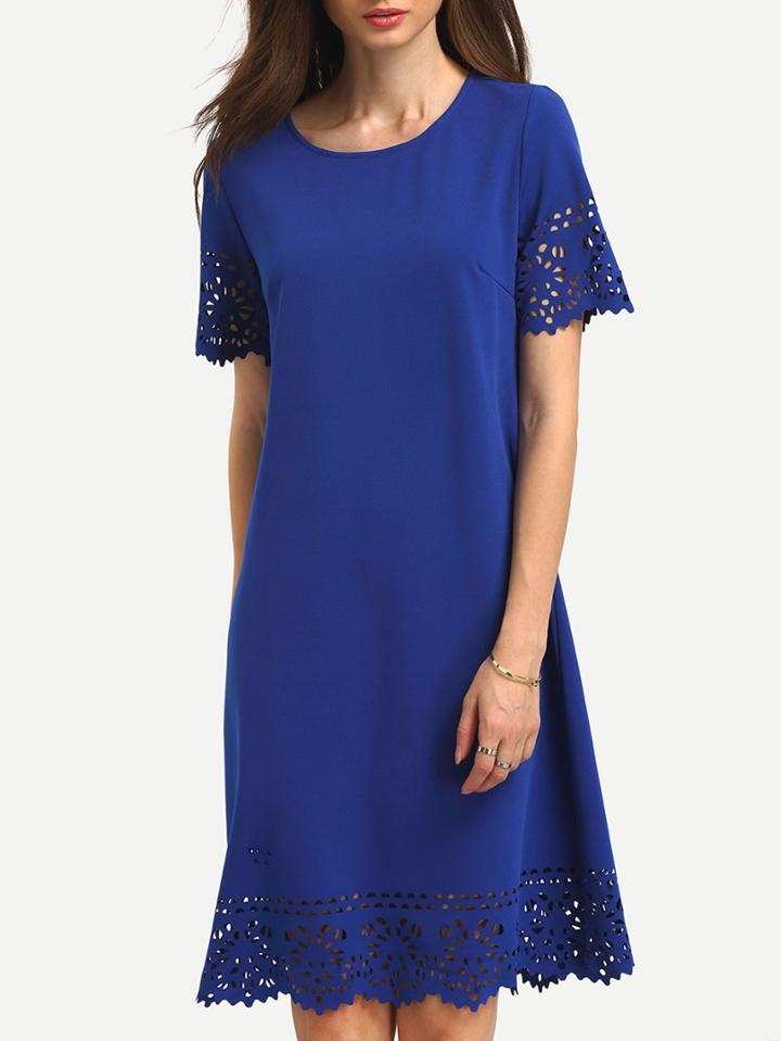 Romwe Blue Hollow Hem Shift Dress