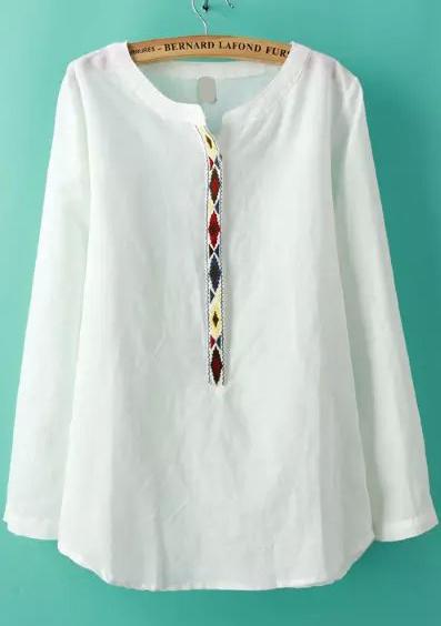 Romwe Round Neck Embroidered Blouse