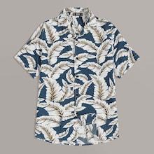 Romwe Guys Revere Collar Palm Leaf Print Shirt