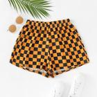 Romwe Checkered Elastic Shorts