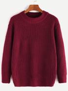 Romwe Burgundy Long Sleeve Basic Sweater