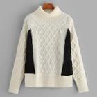 Romwe Color Block High Neck Sweater