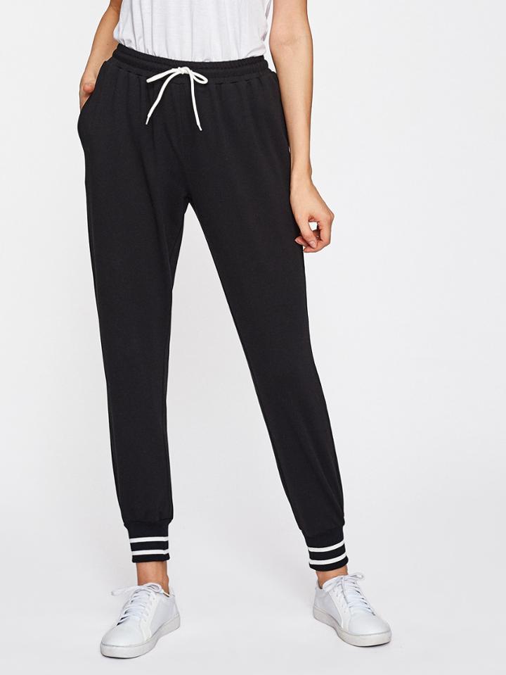 Romwe Striped Hem Sweatpants