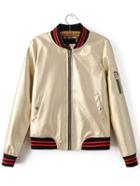 Romwe Gold Striped Trim Zipper Up Flight Jacket