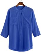 Romwe With Pockets Blue Blouse