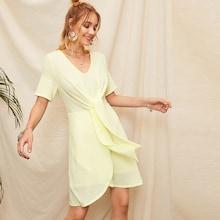 Romwe Knot Front Wrap Hem Dress