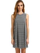 Romwe Deep Grey Striped Sleeveless Dress