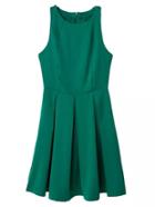 Romwe Green Sleeveless Zipper Back Pleated Dress