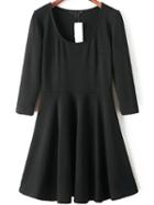 Romwe Scoop Neck Pleated Black Dress