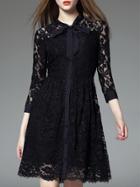 Romwe Black Round Neck Length Sleeve Lace Dress