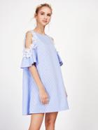 Romwe Lace Applique Open Shoulder Bell Sleeve Dress