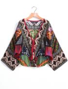 Romwe Green V Neck Tribal Print Crop Blouse