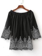 Romwe Black Off The Shoulder Embroidery Blouse