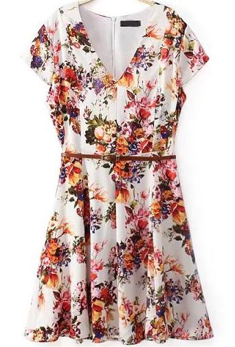 Romwe V Neck Floral Slim Dress