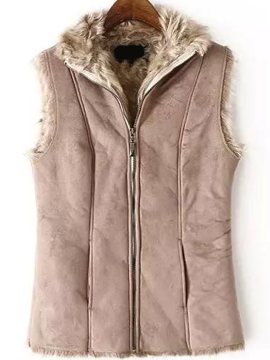 Romwe Zipper Slim Khaki Vest