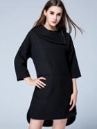 Romwe Black Lapel Length Sleeve High Low Pockets Dress