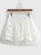 Romwe Elastic Waist Beaded Flare White Skirt