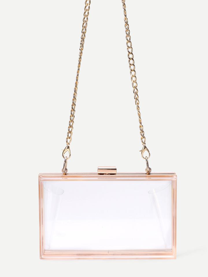 Romwe Clear Clasp Closure Box Bag With Chain Strap